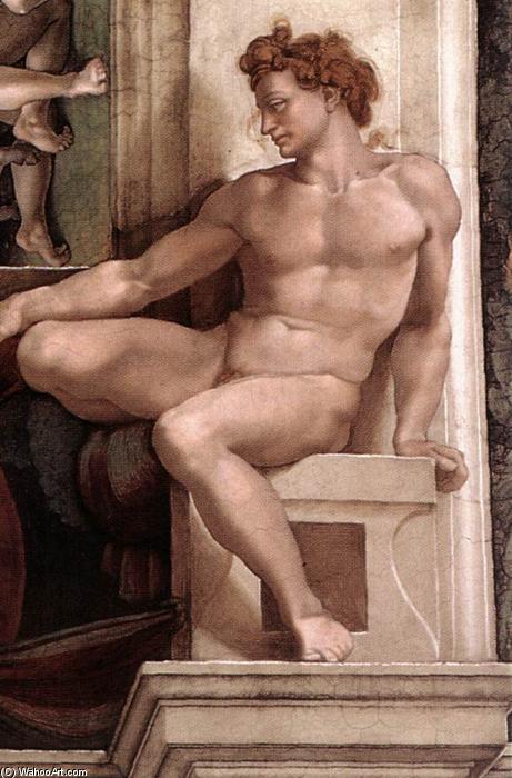 Wikioo.org - The Encyclopedia of Fine Arts - Painting, Artwork by Michelangelo Buonarroti - Ignudo (25)