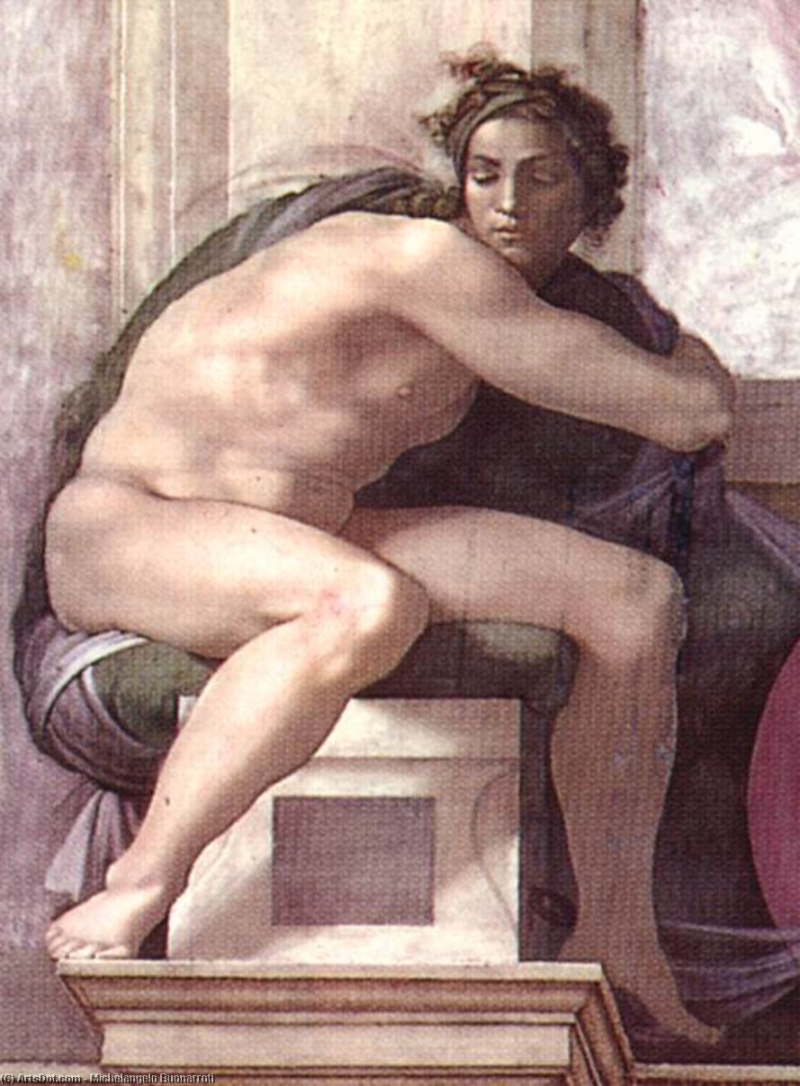 Wikioo.org - The Encyclopedia of Fine Arts - Painting, Artwork by Michelangelo Buonarroti - Ignudo (39)