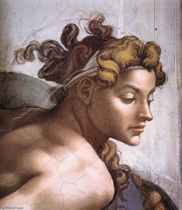 Wikioo.org - Die Enzyklopädie bildender Kunst - Malerei, Kunstwerk von Michelangelo Buonarroti - Ignudo ( ausschnitt )