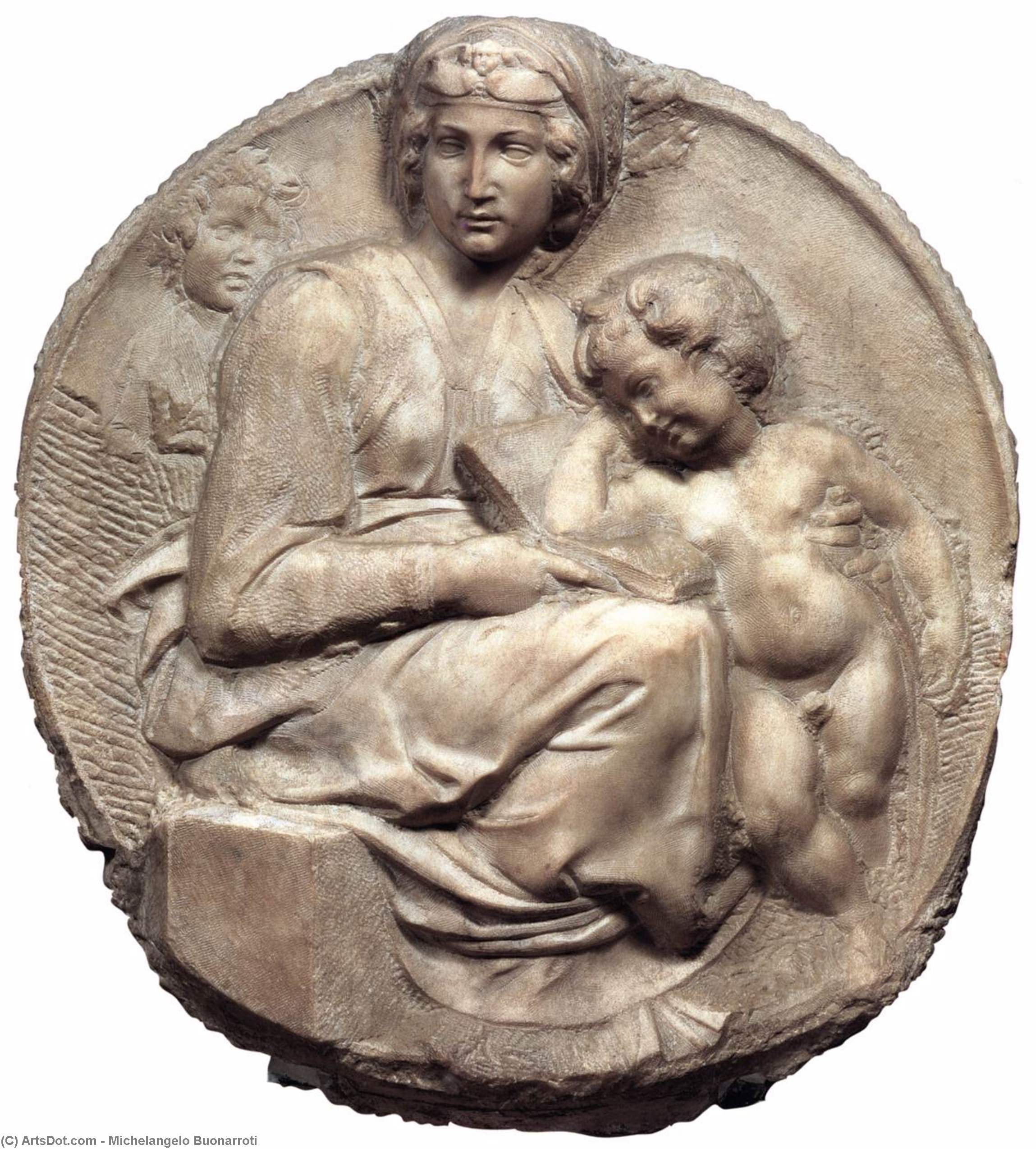 Wikioo.org - The Encyclopedia of Fine Arts - Painting, Artwork by Michelangelo Buonarroti - Madonna (Pitti Tondo)
