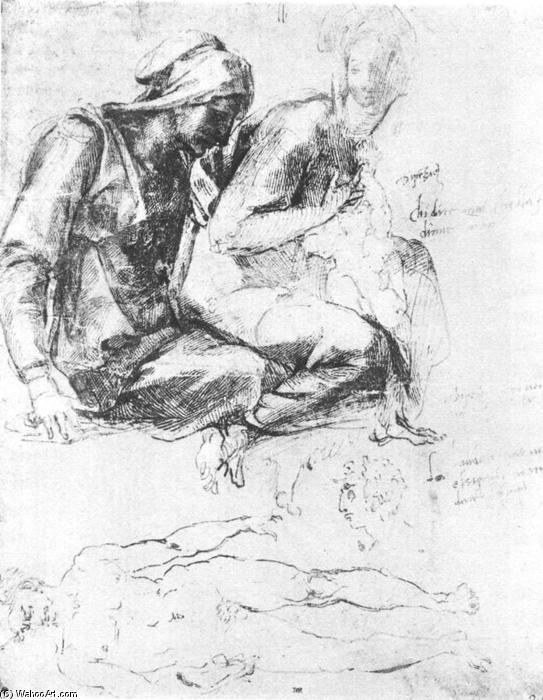 WikiOO.org - Enciclopedia of Fine Arts - Pictura, lucrări de artă Michelangelo Buonarroti - Madonna and Child with St Anne (recto)