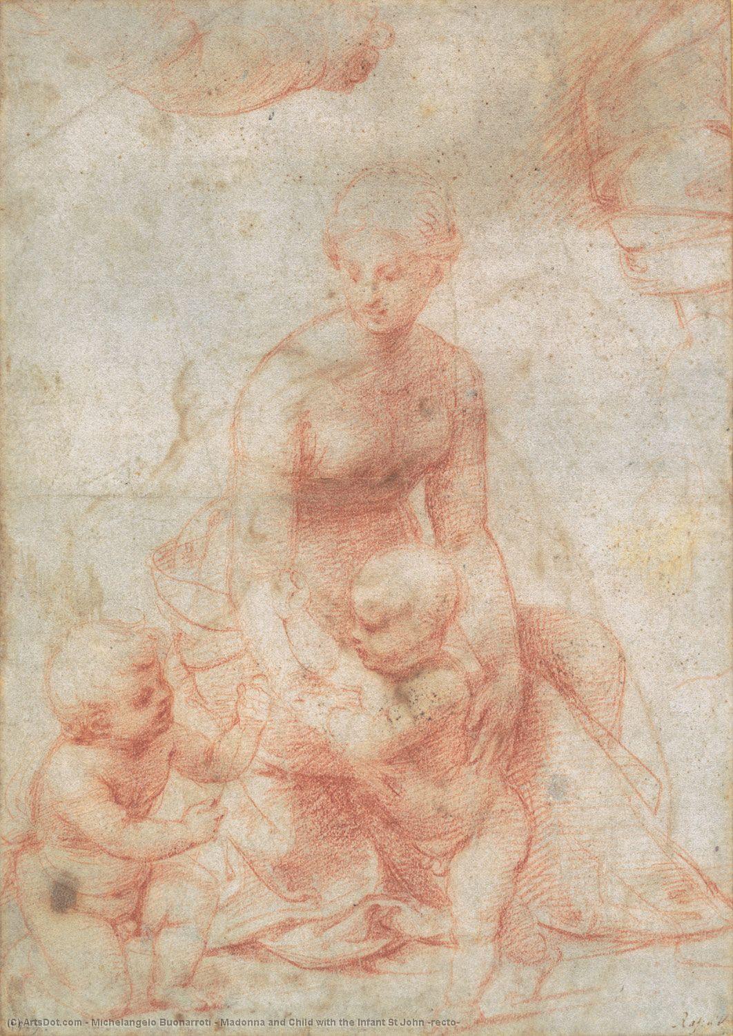 Wikioo.org - The Encyclopedia of Fine Arts - Painting, Artwork by Michelangelo Buonarroti - Madonna and Child with the Infant St John (recto)