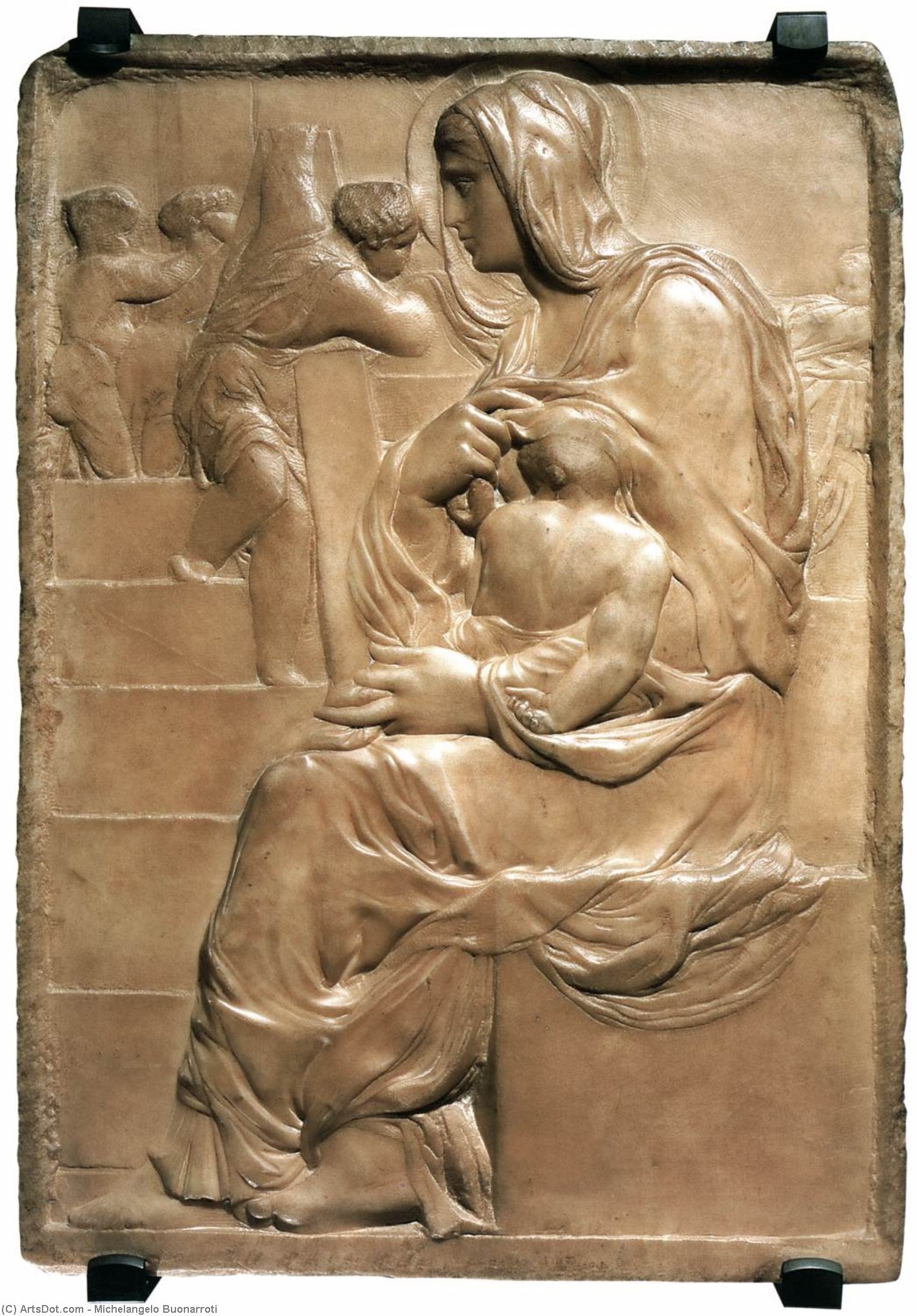 Wikioo.org - สารานุกรมวิจิตรศิลป์ - จิตรกรรม Michelangelo Buonarroti - Madonna of the Stairs