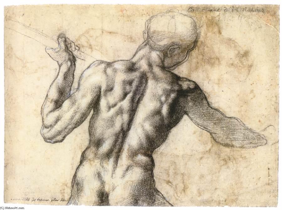 Wikioo.org - The Encyclopedia of Fine Arts - Painting, Artwork by Michelangelo Buonarroti - Male Nude, Seen from the Rear (verso)