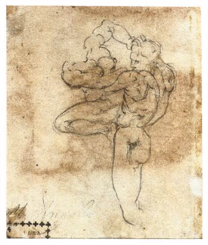 WikiOO.org - Güzel Sanatlar Ansiklopedisi - Resim, Resimler Michelangelo Buonarroti - Man Abducting a Woman (verso)