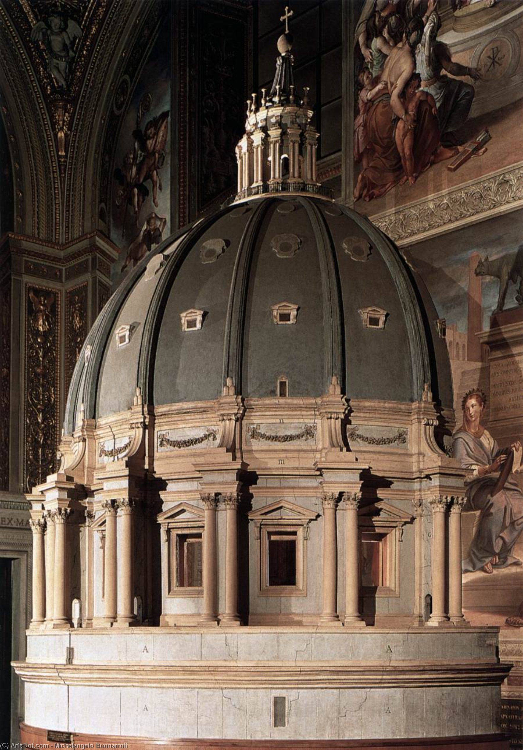 Wikioo.org – La Enciclopedia de las Bellas Artes - Pintura, Obras de arte de Michelangelo Buonarroti - Modelo de el domo de san . Peter's