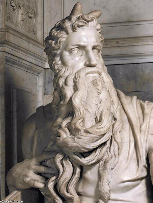 WikiOO.org - אנציקלופדיה לאמנויות יפות - ציור, יצירות אמנות Michelangelo Buonarroti - Moses (detail)