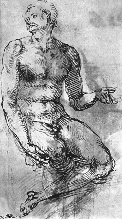 Wikioo.org - The Encyclopedia of Fine Arts - Painting, Artwork by Michelangelo Buonarroti - Nude Man from the Front