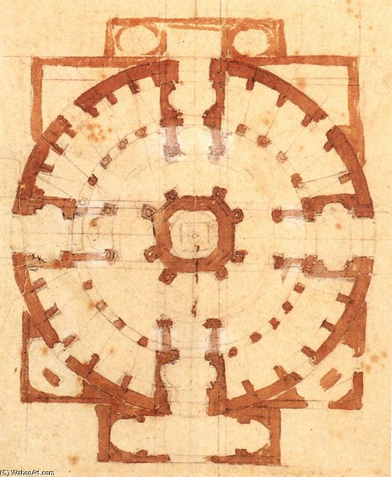 Wikioo.org - The Encyclopedia of Fine Arts - Painting, Artwork by Michelangelo Buonarroti - Plan for a Church