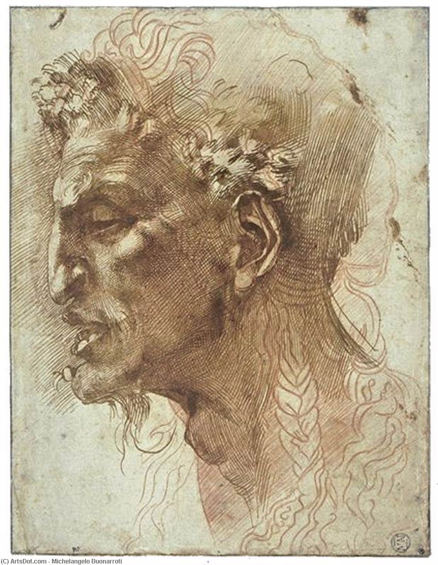 Wikioo.org - The Encyclopedia of Fine Arts - Painting, Artwork by Michelangelo Buonarroti - Satyr's Head