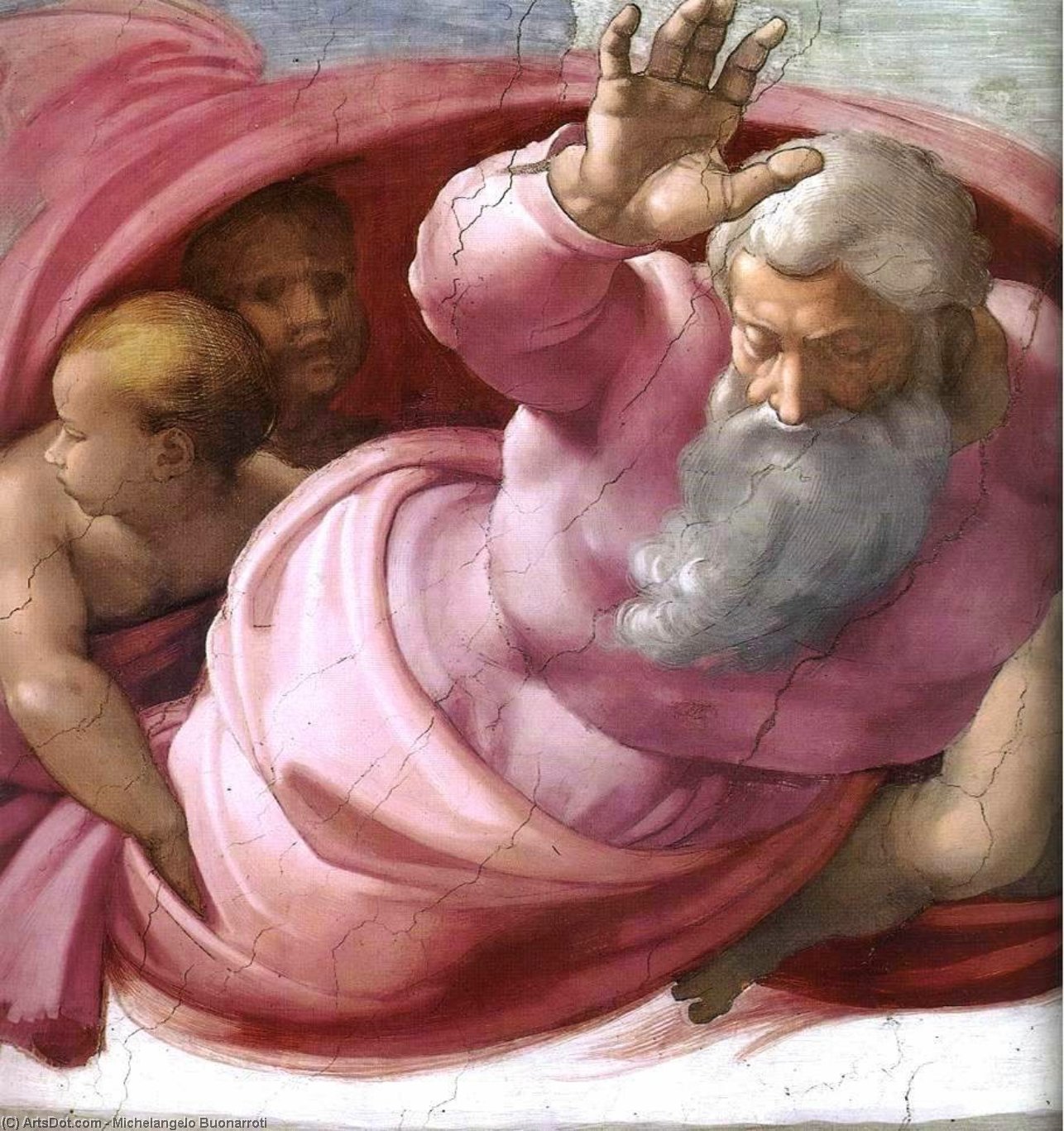 Wikioo.org - Die Enzyklopädie bildender Kunst - Malerei, Kunstwerk von Michelangelo Buonarroti - Trennung von der  erde  von  der  wasser  Ausschnitt