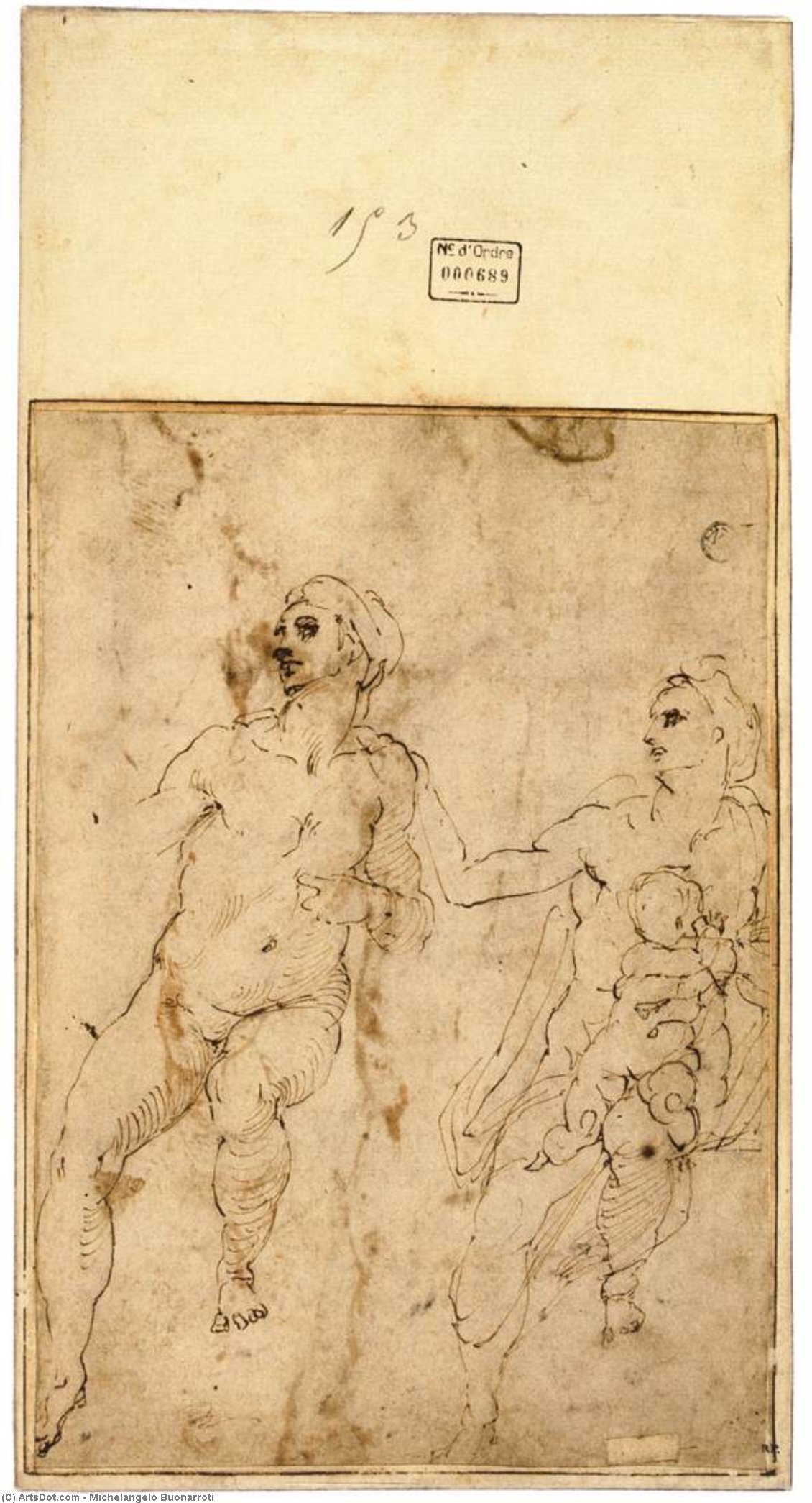 Wikioo.org - The Encyclopedia of Fine Arts - Painting, Artwork by Michelangelo Buonarroti - Study of Two Women, One with Child (verso)