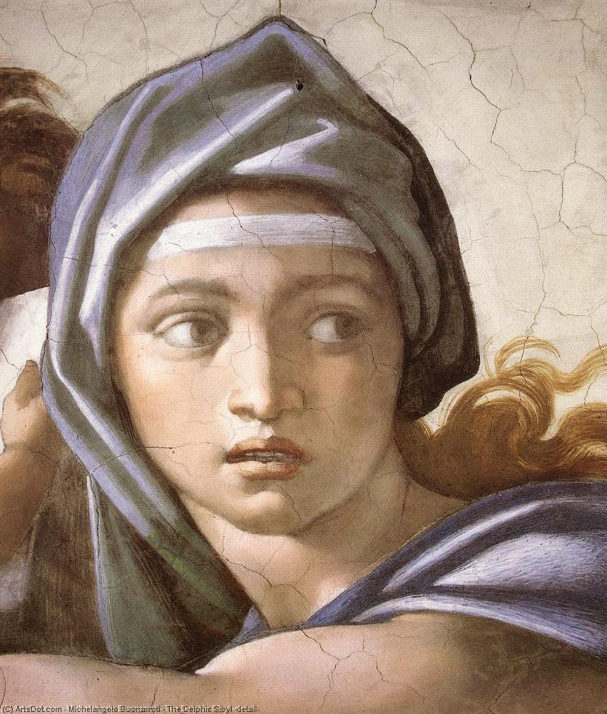 Wikioo.org – La Enciclopedia de las Bellas Artes - Pintura, Obras de arte de Michelangelo Buonarroti - La Sibila de Delfos Detalle