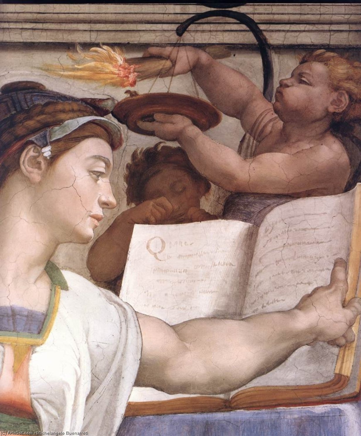 Wikioo.org – L'Enciclopedia delle Belle Arti - Pittura, Opere di Michelangelo Buonarroti - La Sibilla Eritrea particolare