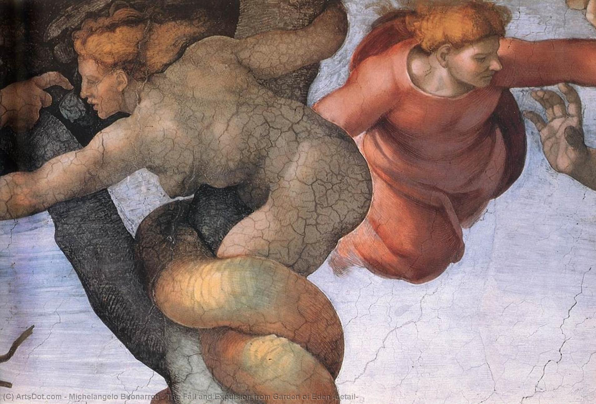 Wikioo.org – La Enciclopedia de las Bellas Artes - Pintura, Obras de arte de Michelangelo Buonarroti - la caída y la expulsión del jardín del edén ( detalle )