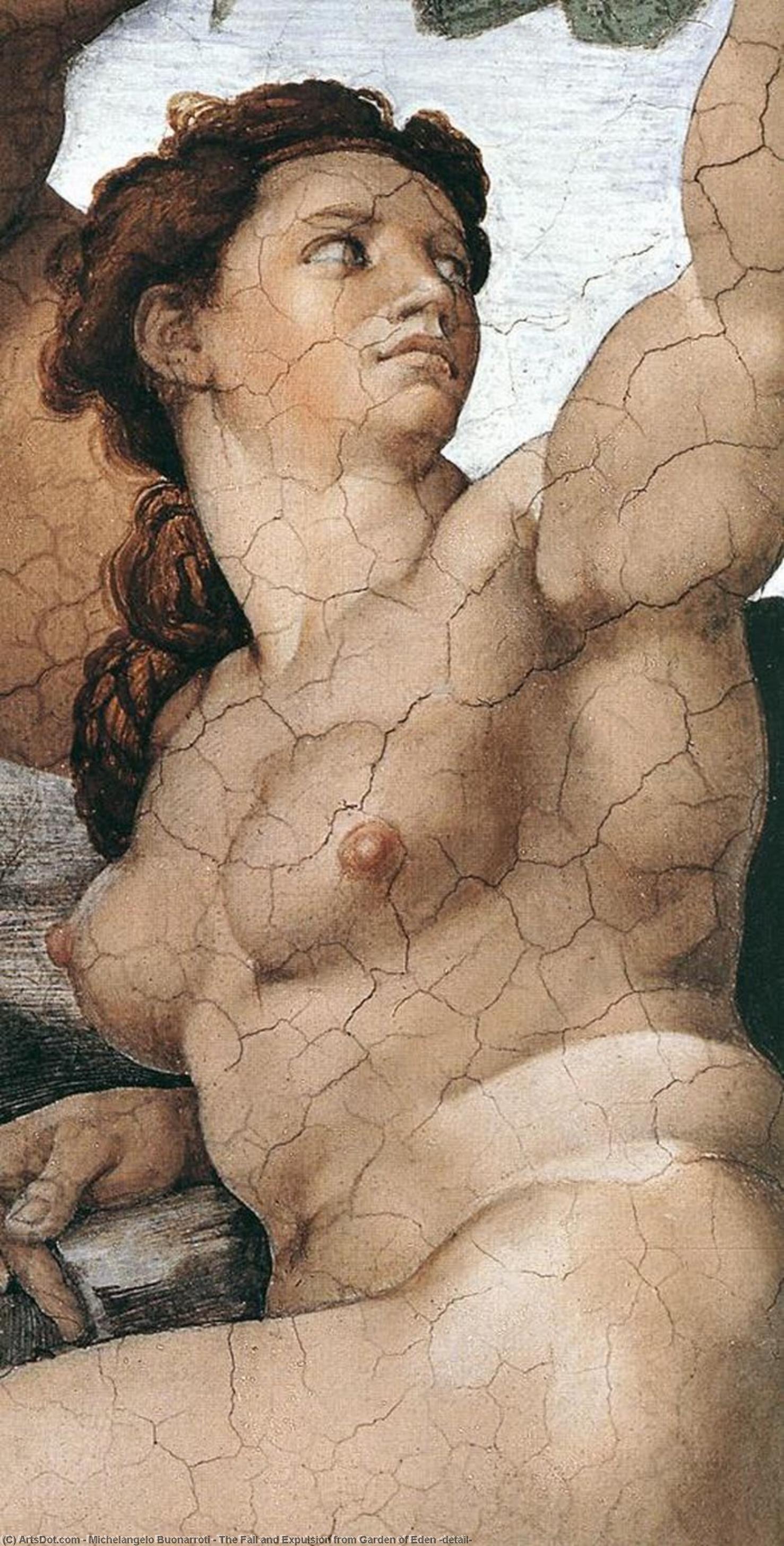 WikiOO.org – 美術百科全書 - 繪畫，作品 Michelangelo Buonarroti - 秋天 和驱逐 从 伊甸园 ( 详细 )