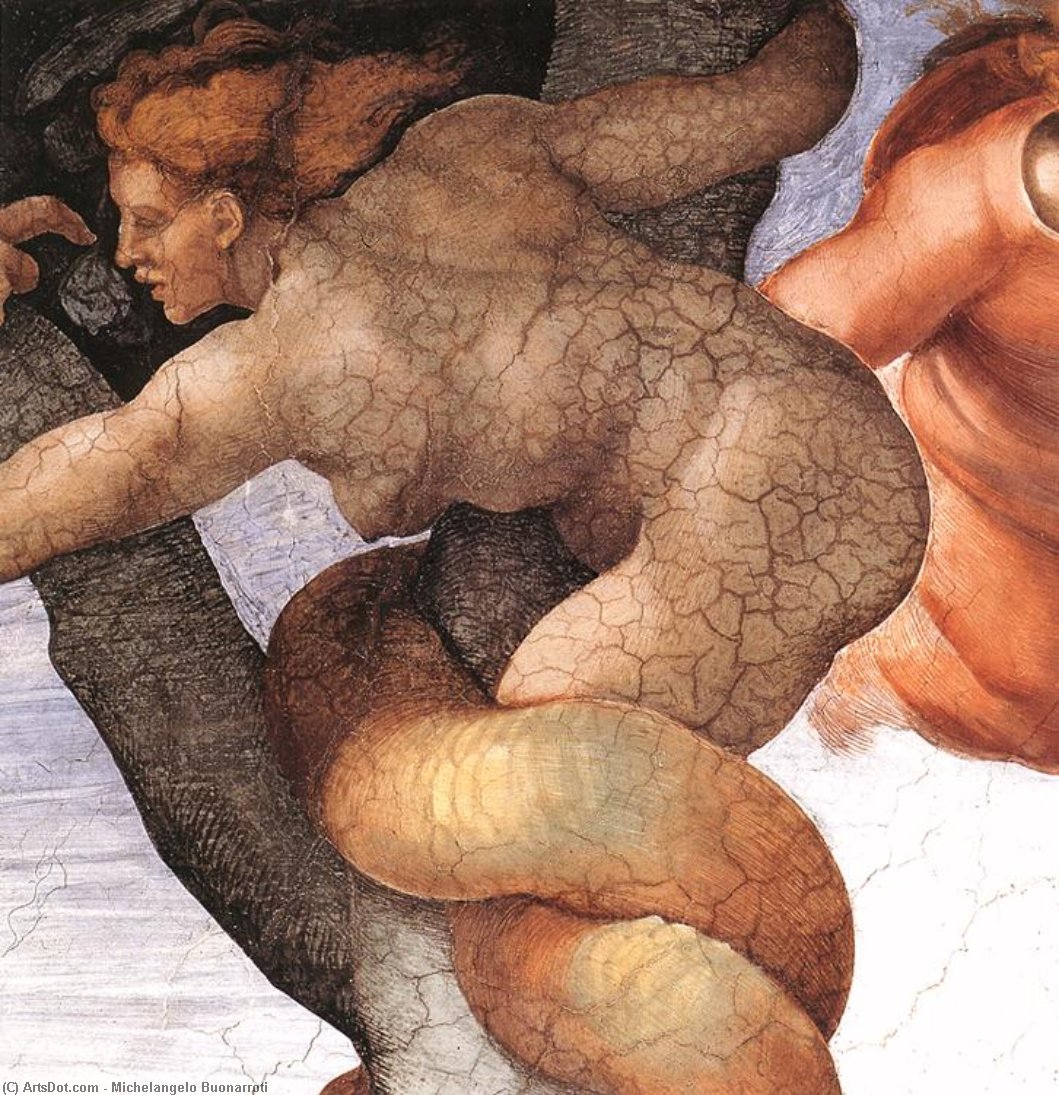Wikioo.org – L'Enciclopedia delle Belle Arti - Pittura, Opere di Michelangelo Buonarroti - la caduta ed espulsione da giardino di eden ( particolare )