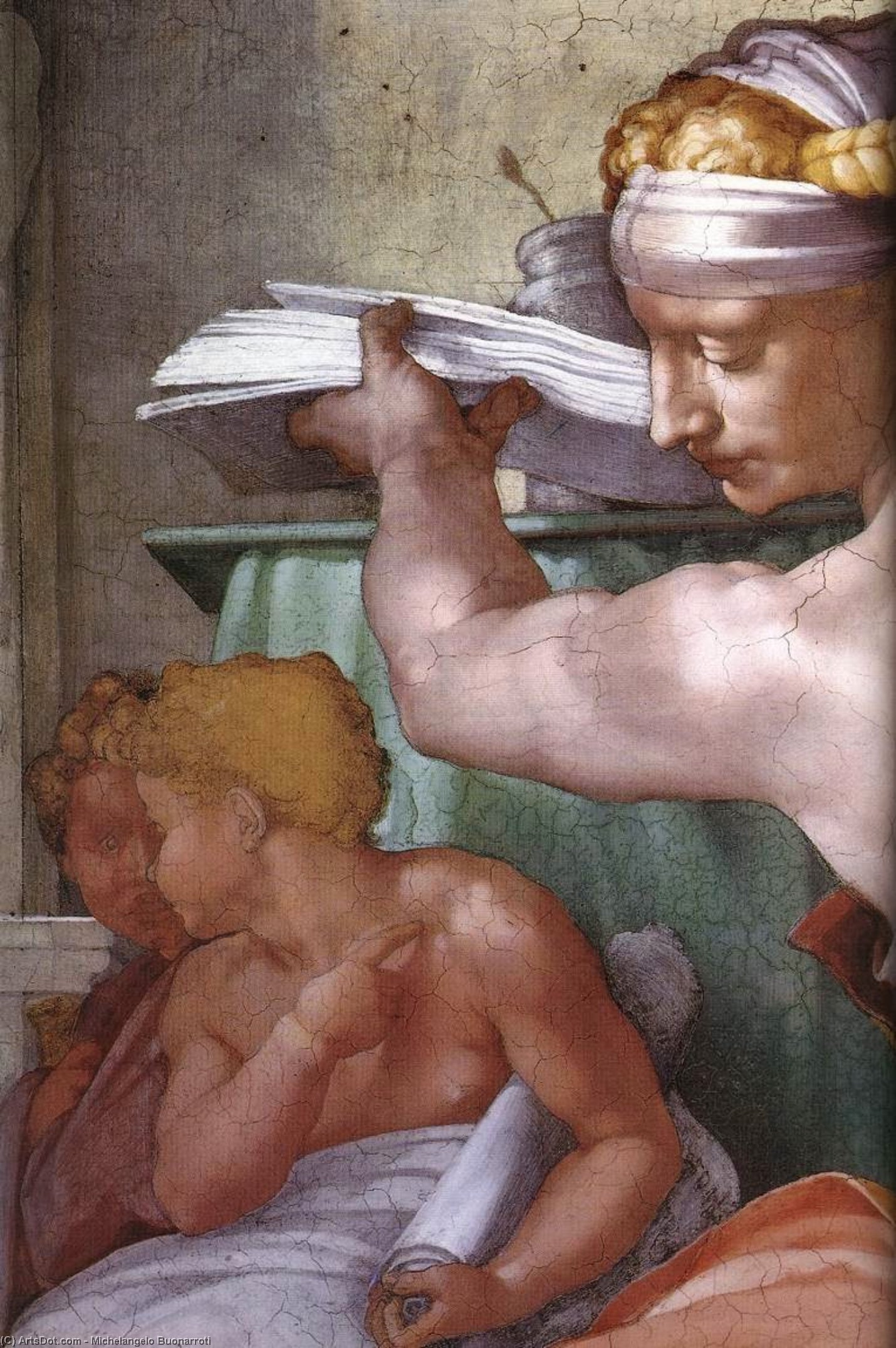 WikiOO.org - Güzel Sanatlar Ansiklopedisi - Resim, Resimler Michelangelo Buonarroti - The Libyan Sibyl (detail)