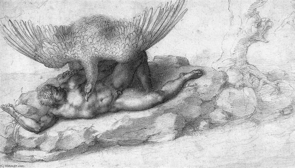 WikiOO.org - Encyclopedia of Fine Arts - Lukisan, Artwork Michelangelo Buonarroti - The Punishment of Tityus (recto)