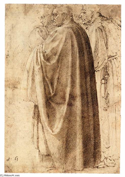 Wikioo.org – La Enciclopedia de las Bellas Artes - Pintura, Obras de arte de Michelangelo Buonarroti - tres de pie  hombres  a la derecha