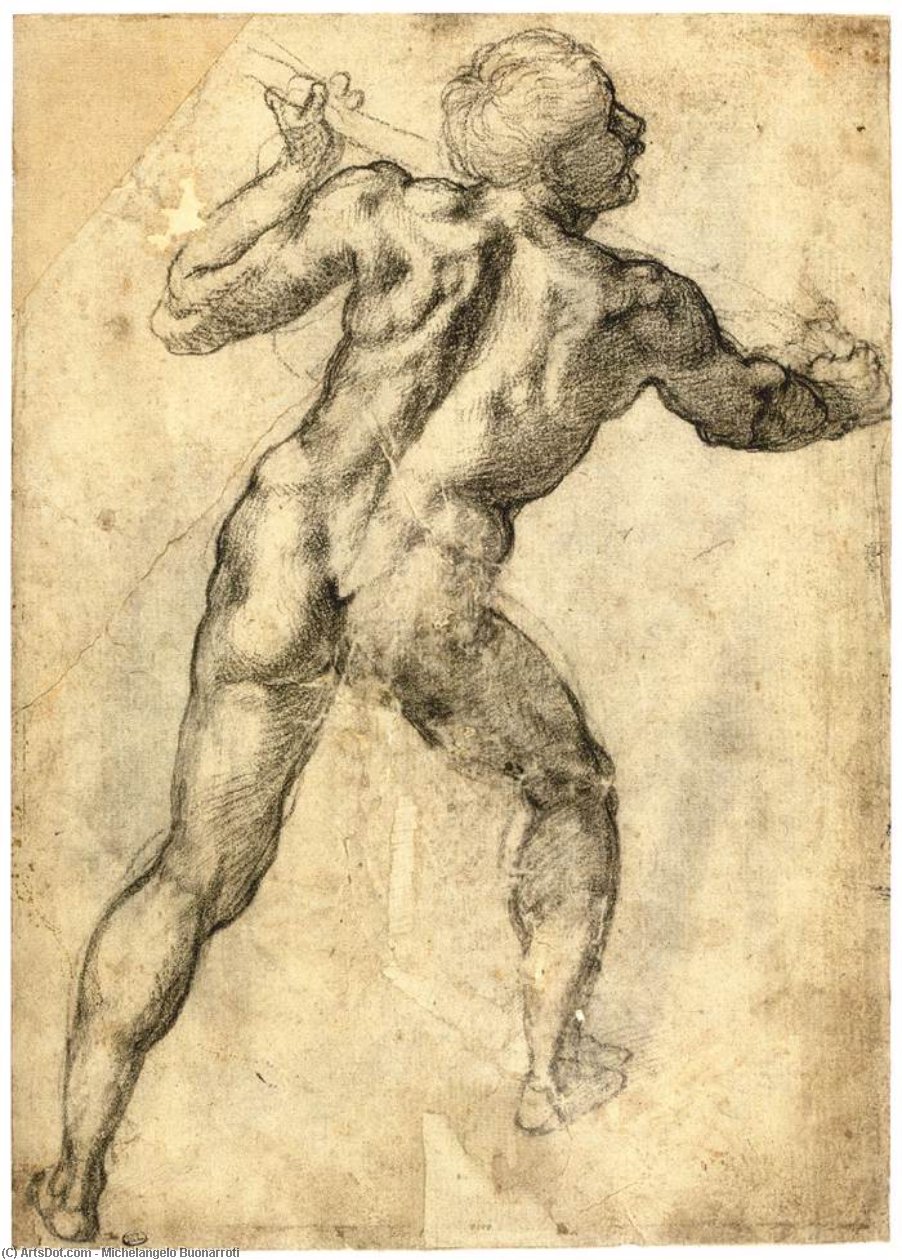 WikiOO.org - Encyclopedia of Fine Arts - Lukisan, Artwork Michelangelo Buonarroti - Two Nude Studies (recto)