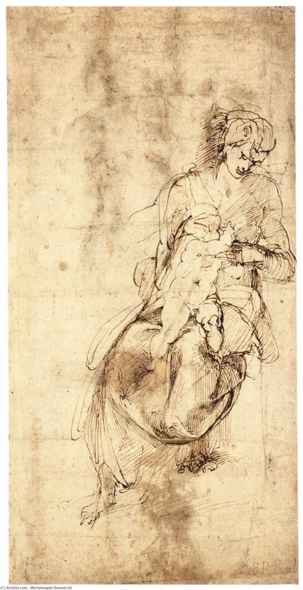 Wikioo.org – La Enciclopedia de las Bellas Artes - Pintura, Obras de arte de Michelangelo Buonarroti - virgen y el niño dorso
