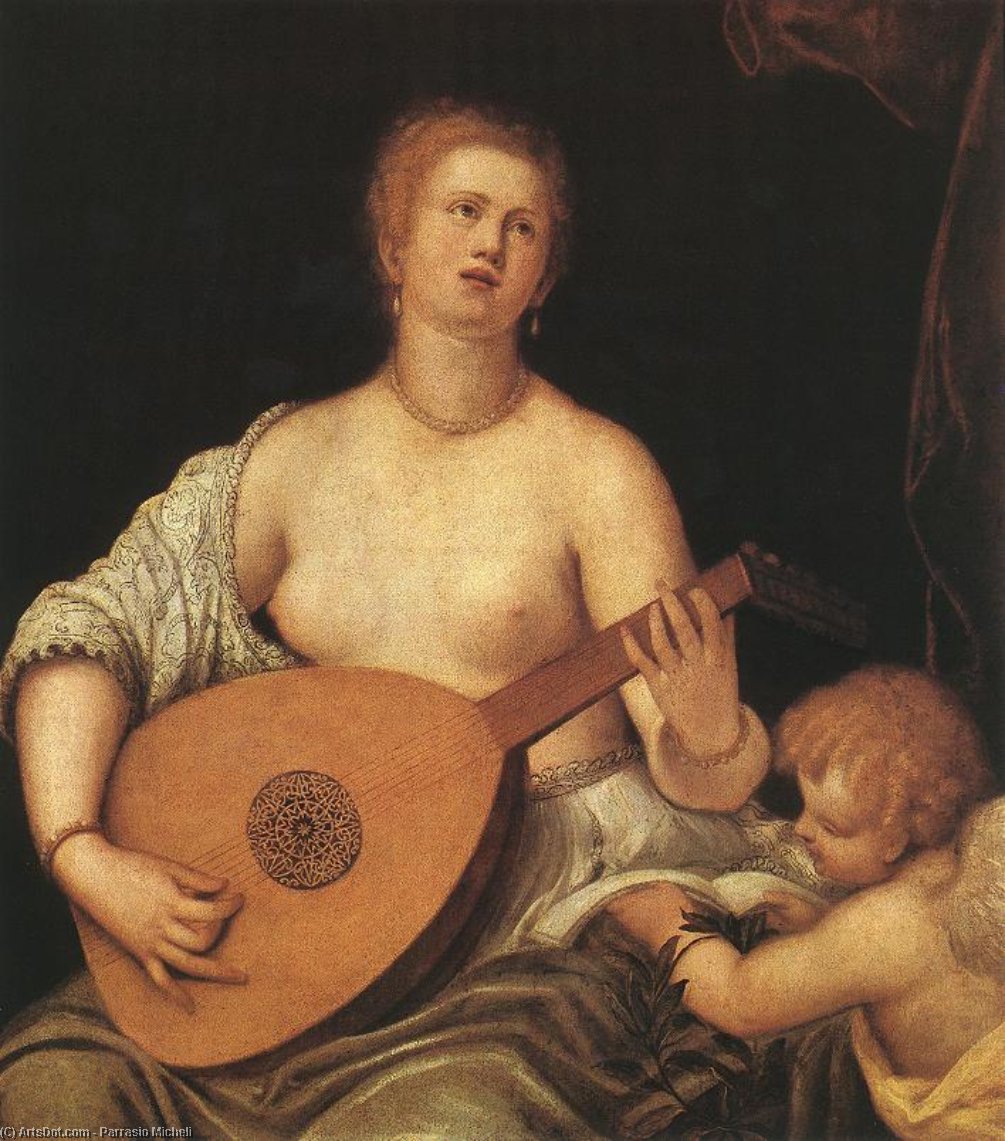 Wikioo.org - The Encyclopedia of Fine Arts - Painting, Artwork by Parrasio Micheli - The Lute-playing Venus with Cupid