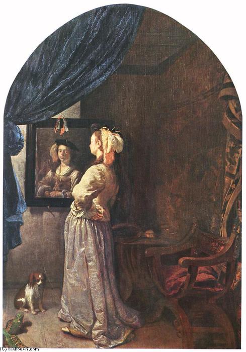 WikiOO.org – 美術百科全書 - 繪畫，作品 Frans Van Mieris - 女性  前  镜像