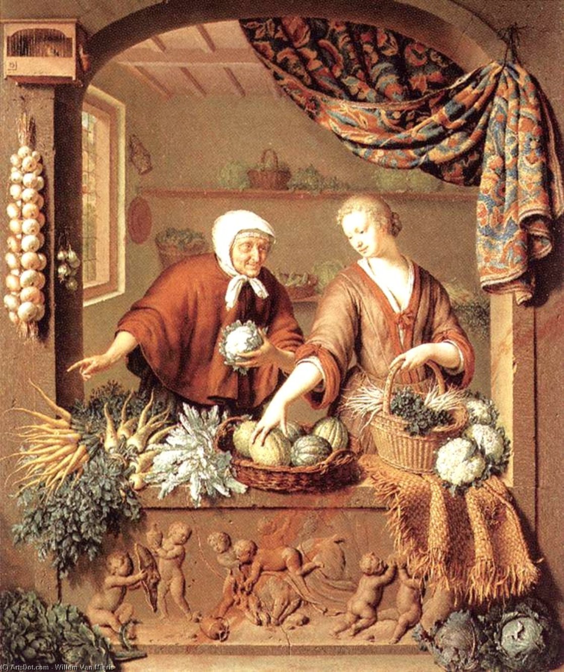 Wikioo.org - The Encyclopedia of Fine Arts - Painting, Artwork by Willem Van Mieris - The Greengrocer