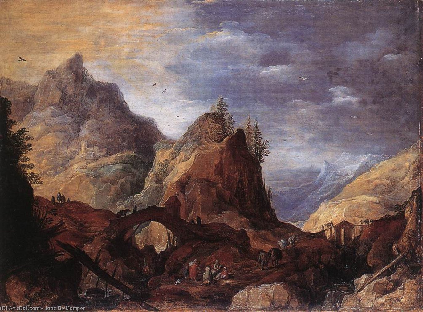 Wikioo.org - The Encyclopedia of Fine Arts - Painting, Artwork by Joos De Momper - Mountain Scene with Bridges