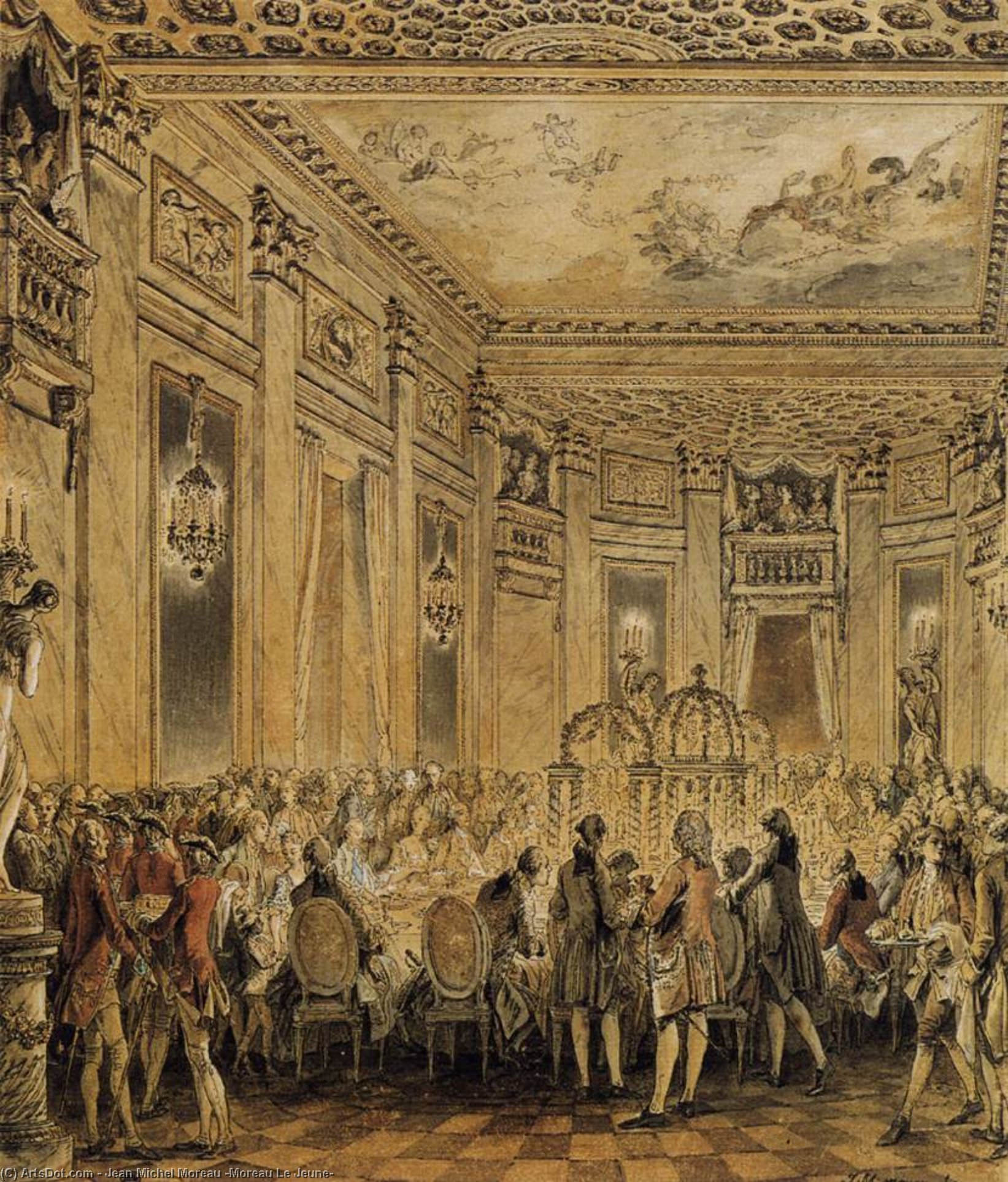 WikiOO.org – 美術百科全書 - 繪畫，作品 Jean Michel Moreau (Moreau Le Jeune) - 宴会 特定  在  的  存在  的  的  国王