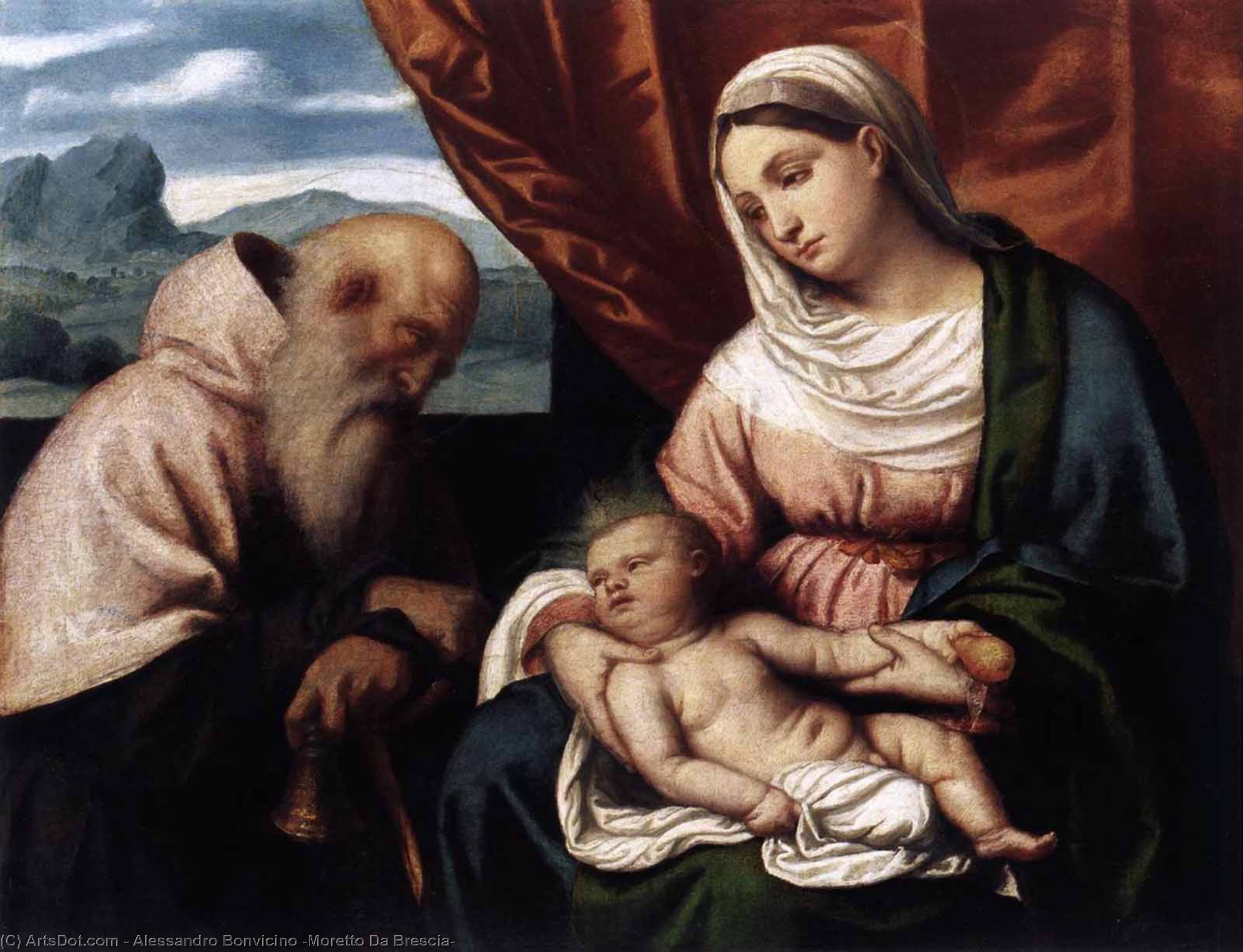 WikiOO.org – 美術百科全書 - 繪畫，作品 Alessandro Bonvicino (Moretto Da Brescia) -  麦当娜  与  孩子 和  圣  安东尼