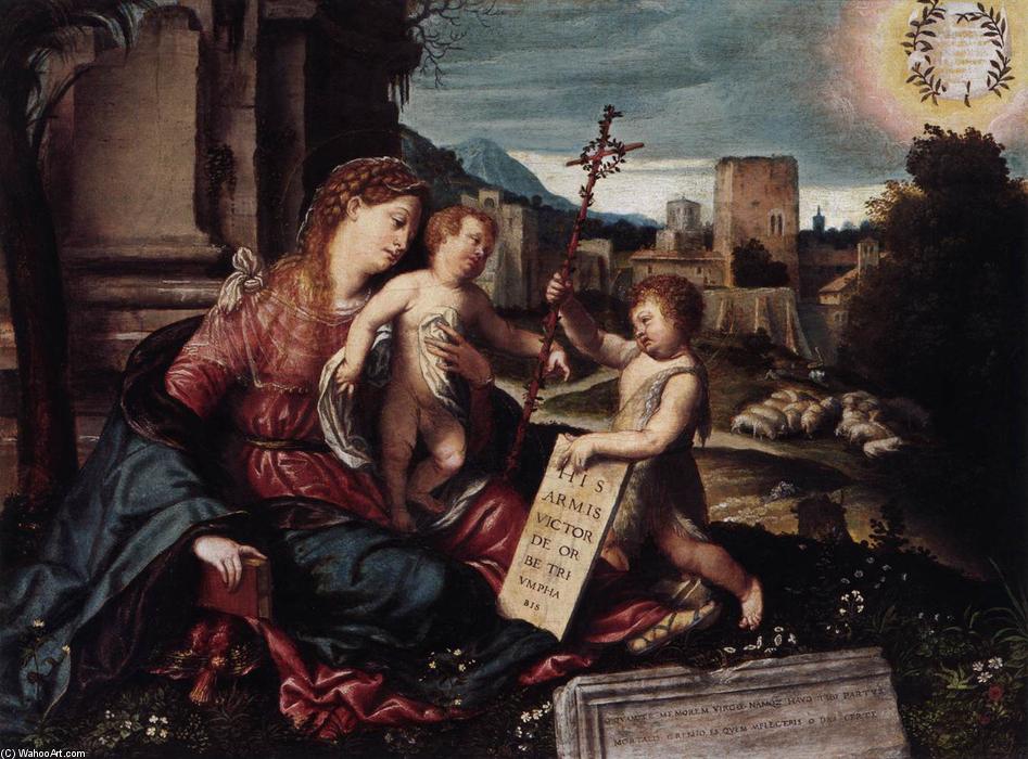 Wikioo.org - The Encyclopedia of Fine Arts - Painting, Artwork by Alessandro Bonvicino (Moretto Da Brescia) - Madonna with Child and the Young St John