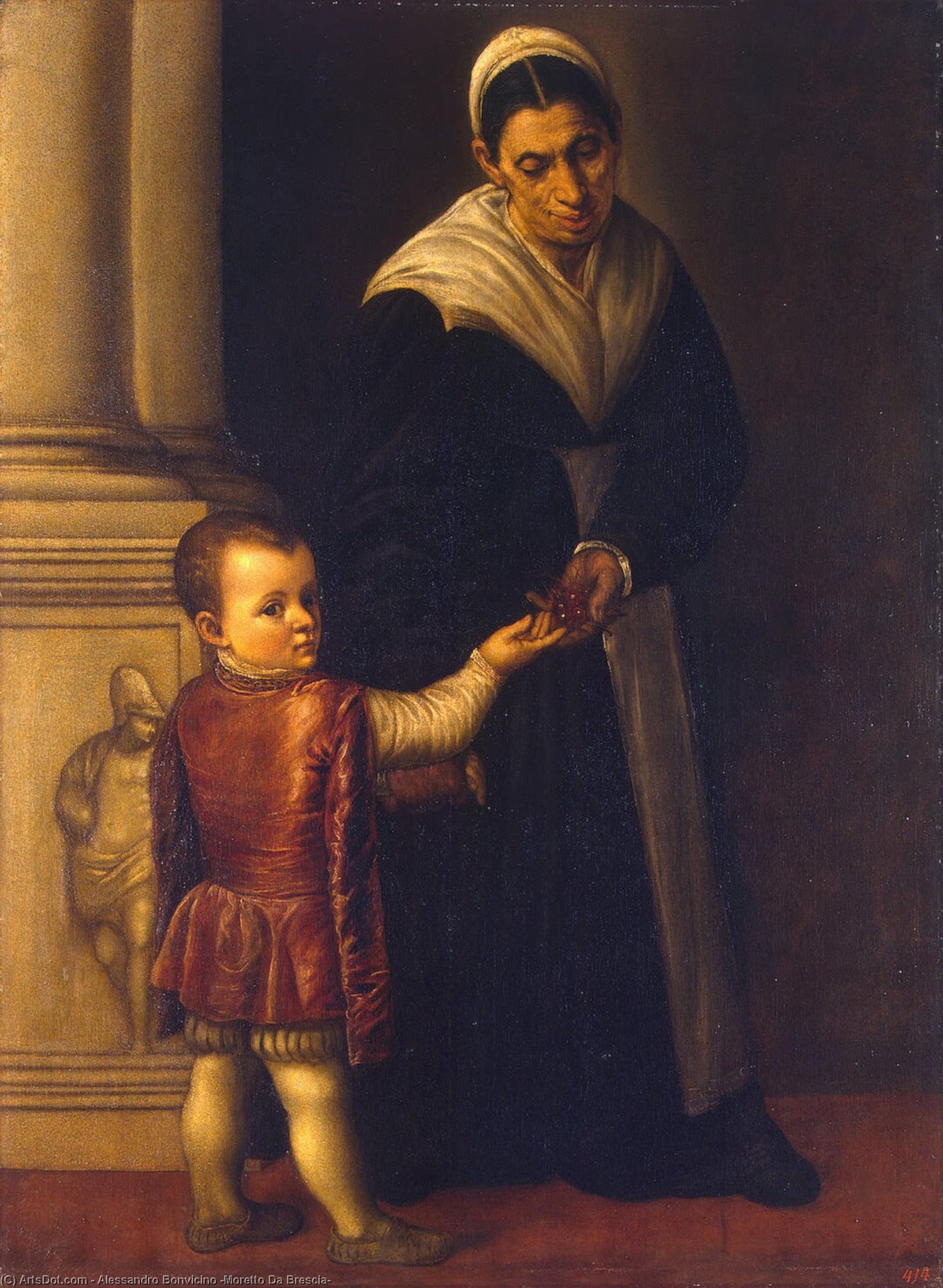 Wikioo.org - สารานุกรมวิจิตรศิลป์ - จิตรกรรม Alessandro Bonvicino (Moretto Da Brescia) - Portrait of a Boy with his Nurse