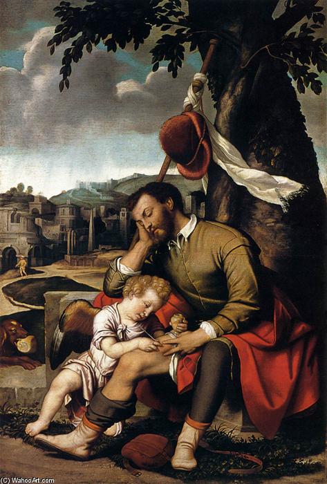 Wikioo.org - สารานุกรมวิจิตรศิลป์ - จิตรกรรม Alessandro Bonvicino (Moretto Da Brescia) - St Roch with an Angel