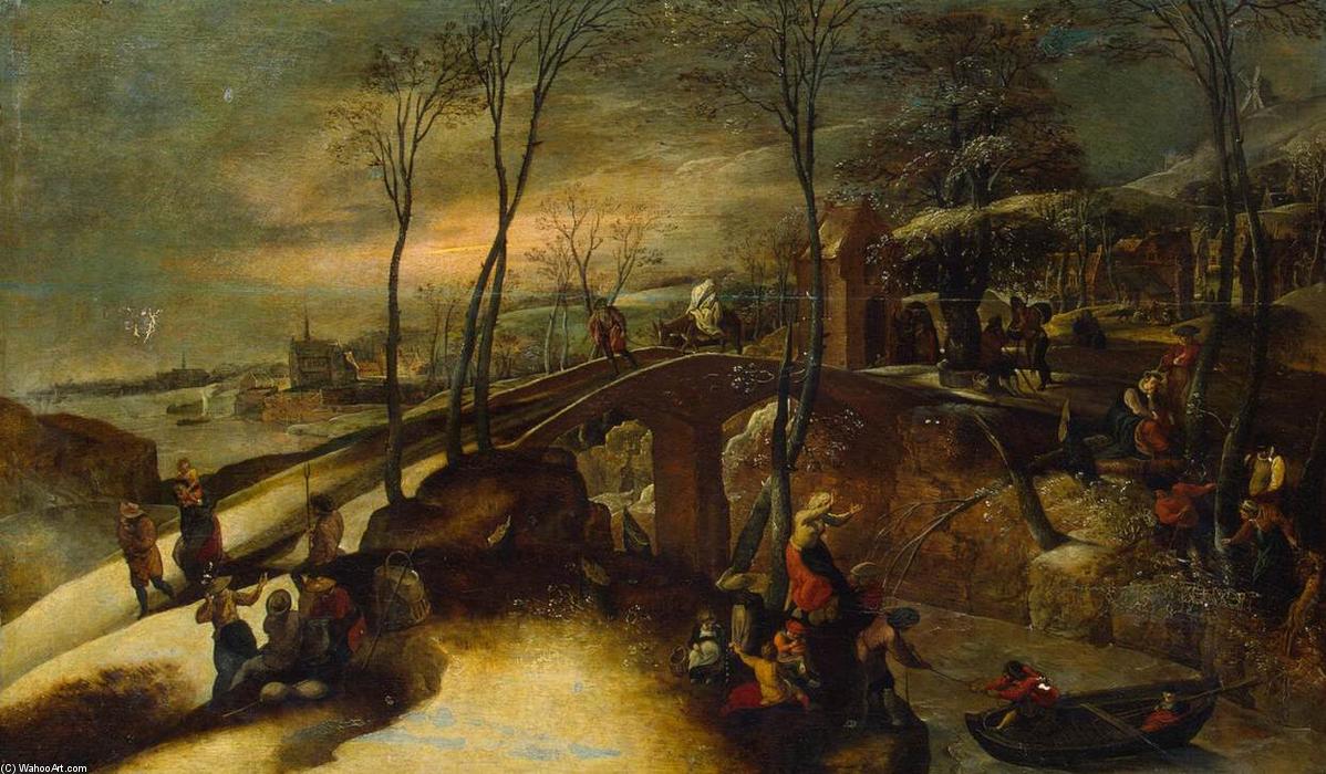 Wikioo.org - The Encyclopedia of Fine Arts - Painting, Artwork by Gillis Mostaert - Landscape with the Flight into Egypt