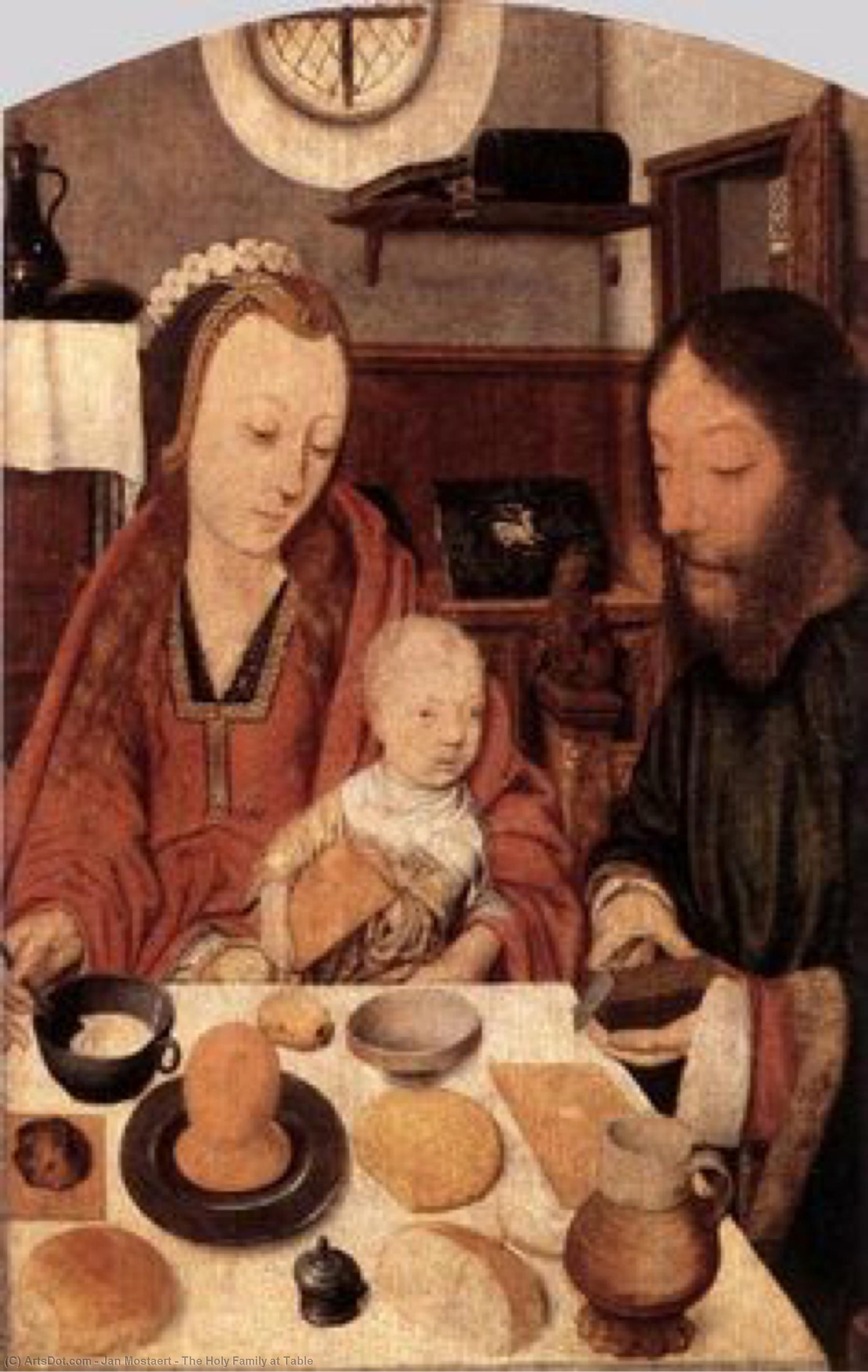 Wikioo.org - The Encyclopedia of Fine Arts - Painting, Artwork by Jan Mostaert - The Holy Family at Table
