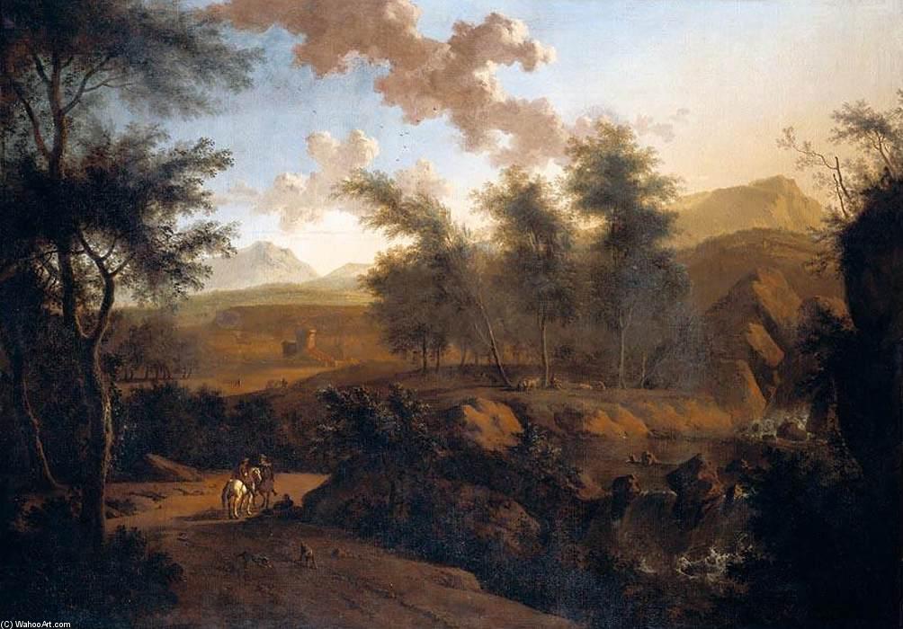 Wikioo.org - The Encyclopedia of Fine Arts - Painting, Artwork by Frederik De Moucheron - An Extensive Italianate Landscape
