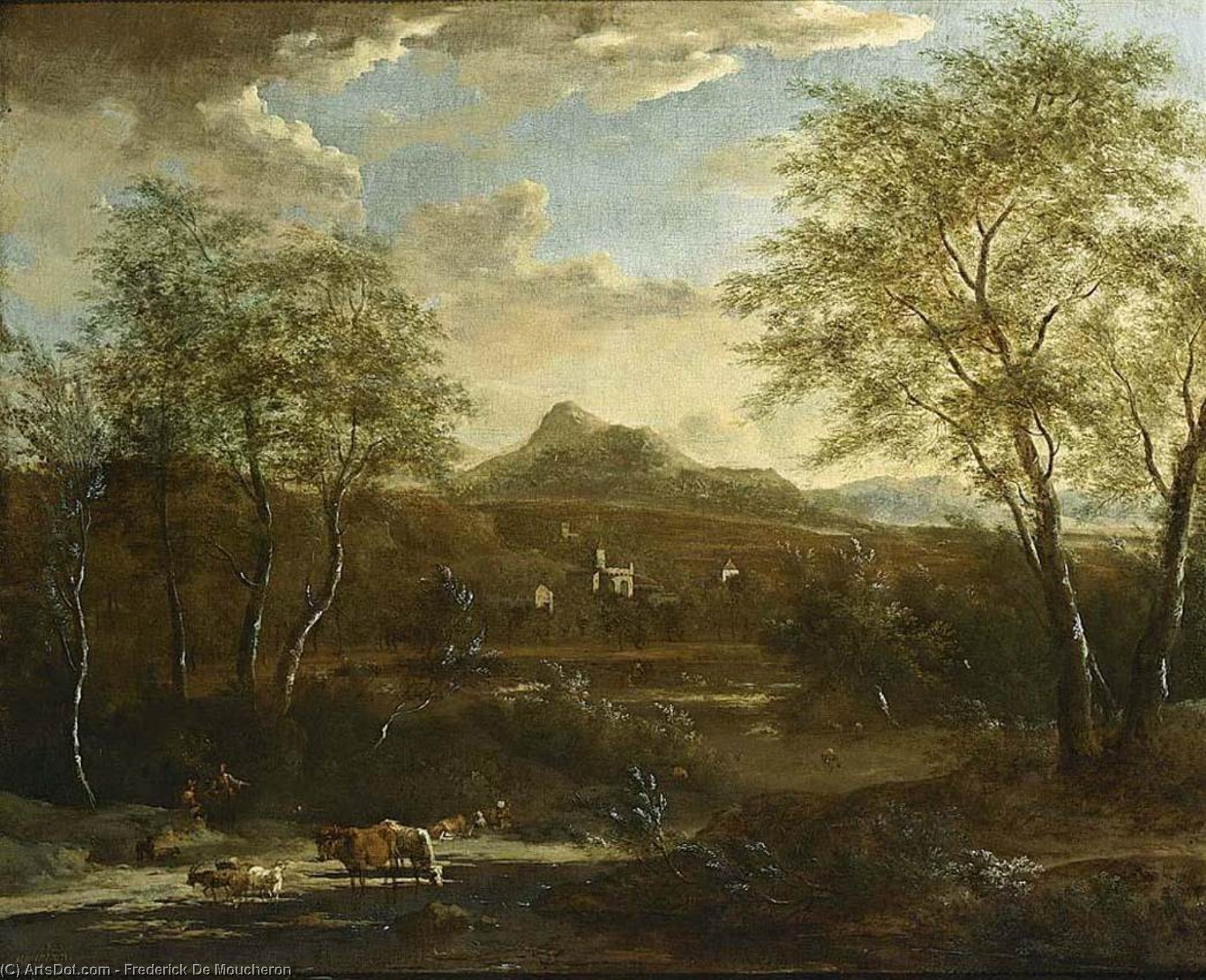 Wikioo.org - The Encyclopedia of Fine Arts - Painting, Artwork by Frederik De Moucheron - An Extensive Wooded Landscape