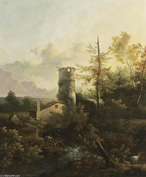 Wikioo.org - The Encyclopedia of Fine Arts - Painting, Artwork by Frederik De Moucheron - Mountainous Wooded River Landscape