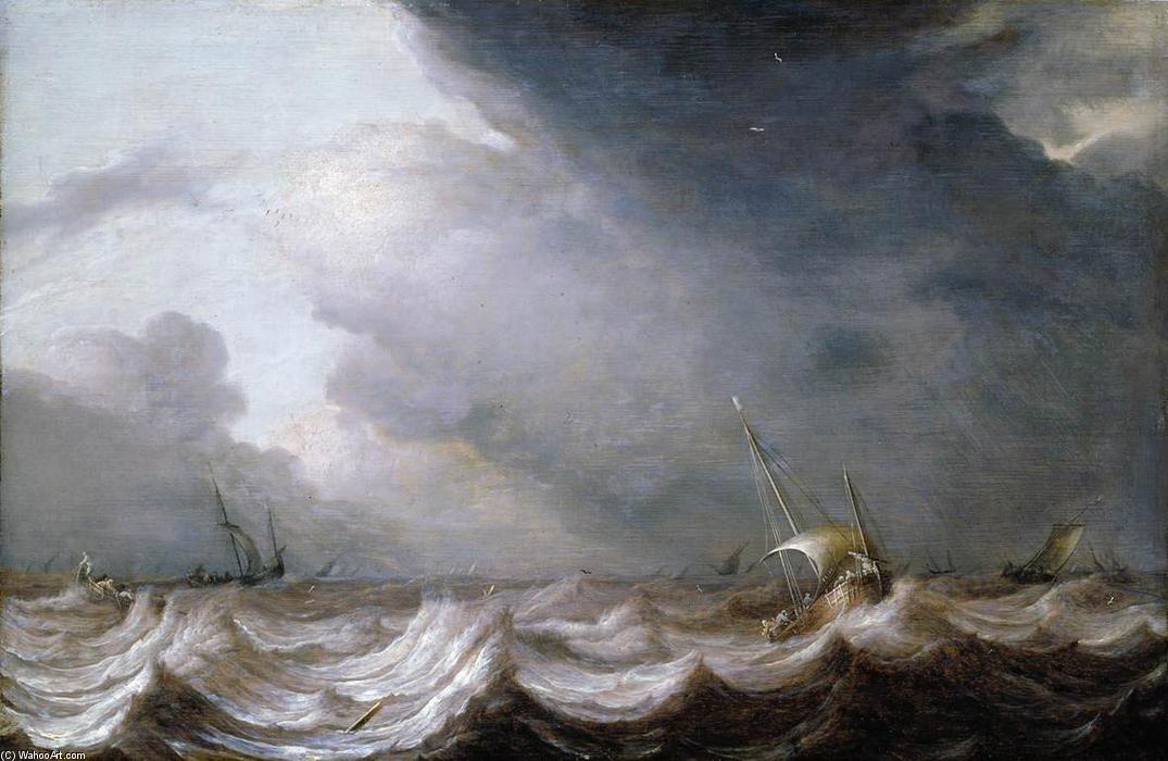 Wikioo.org - The Encyclopedia of Fine Arts - Painting, Artwork by Pieter The Elder Mulier - Dutch Vessels at Sea in Stormy Weather