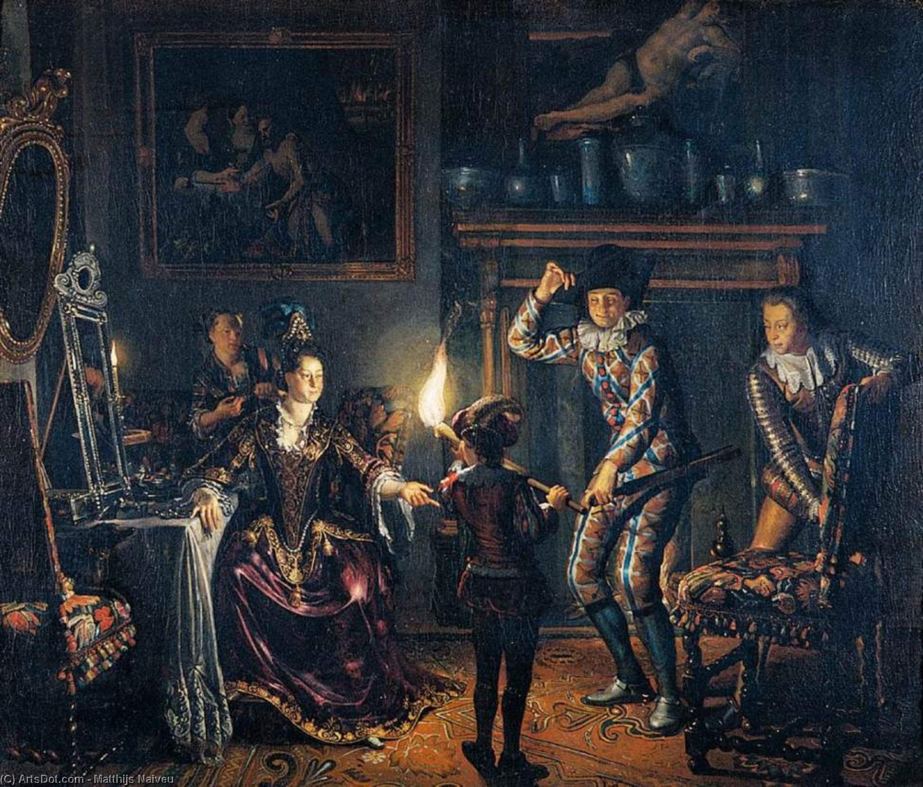 WikiOO.org - Encyclopedia of Fine Arts - Maľba, Artwork Matthijs Naiveu - Candle-Lit Interior