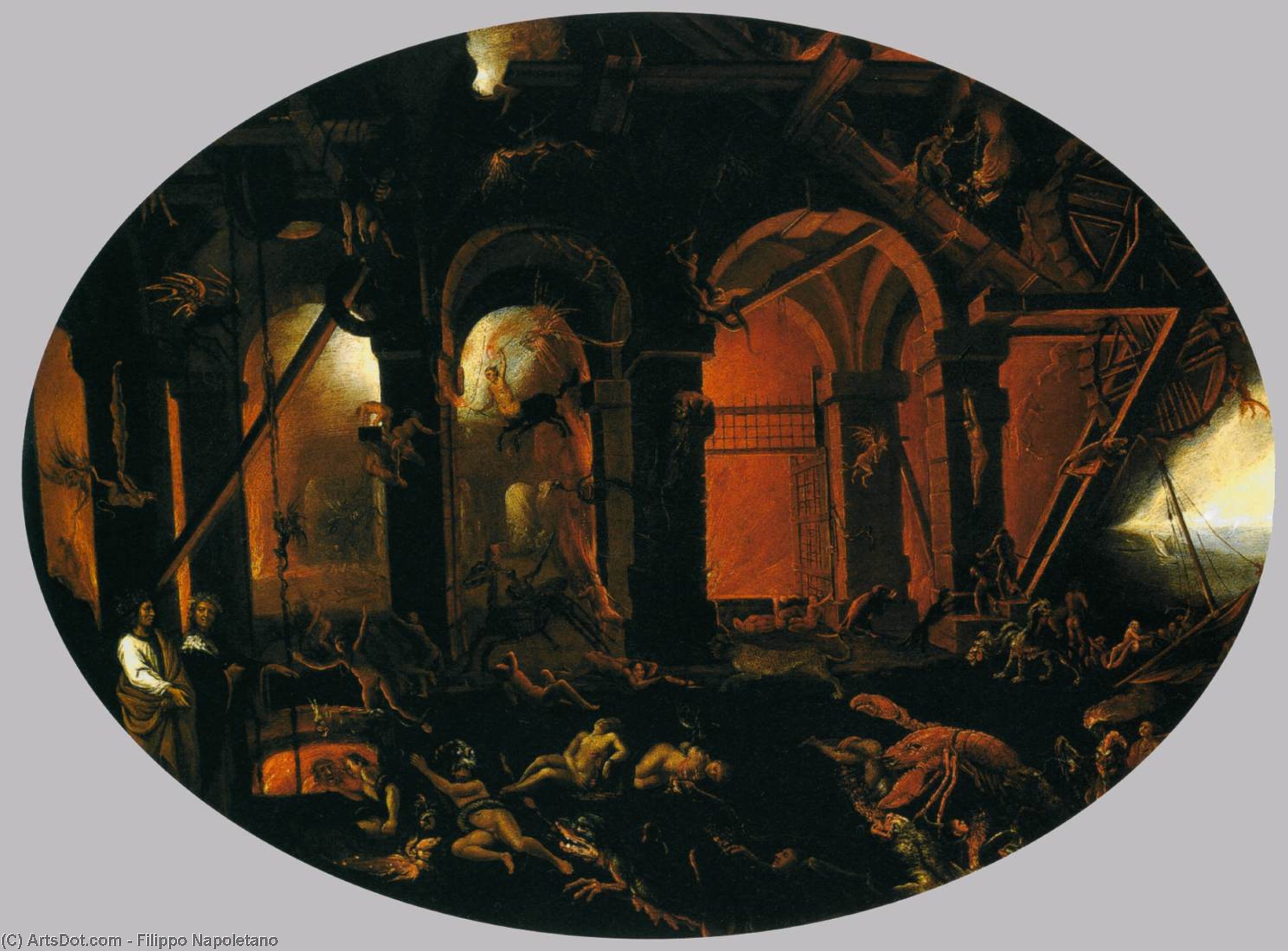 Wikioo.org - The Encyclopedia of Fine Arts - Painting, Artwork by Filippo Napoletano - Dante and Virgil in the Underworld