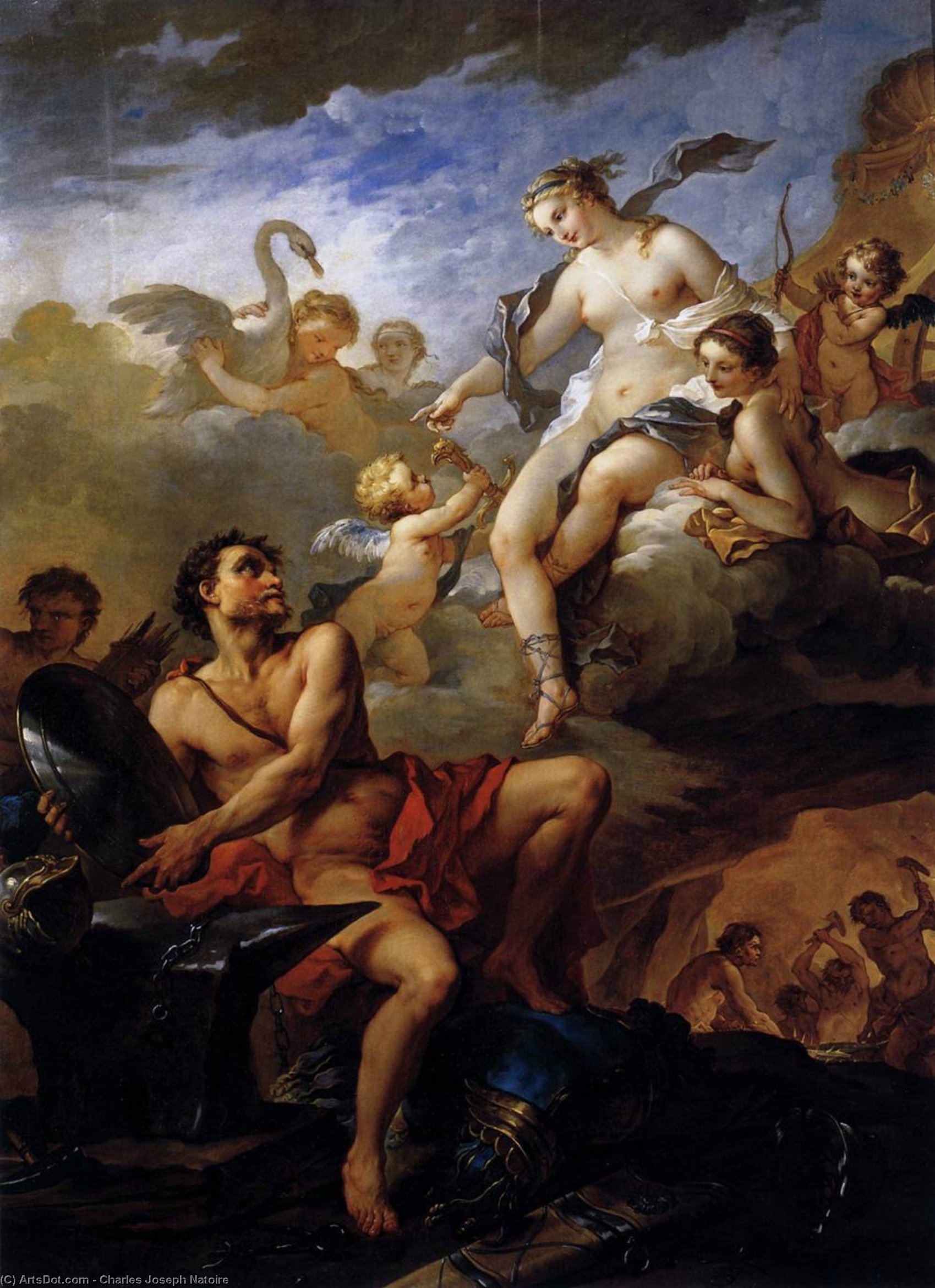 Wikioo.org - The Encyclopedia of Fine Arts - Painting, Artwork by Charles Joseph Natoire - Venus Demanding Arms from Vulcan for Aeneas
