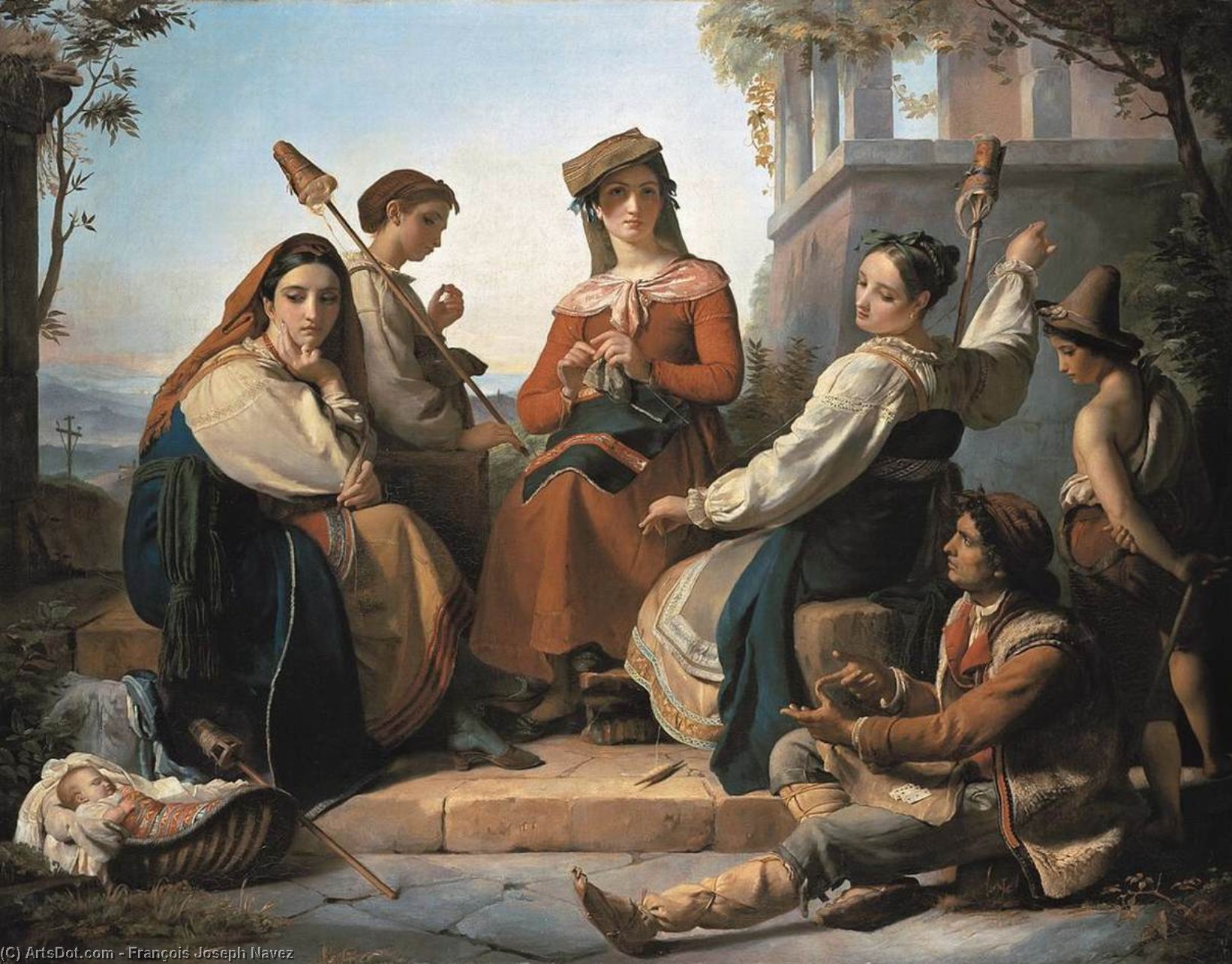 Wikioo.org - The Encyclopedia of Fine Arts - Painting, Artwork by François Joseph Navez - Women Spinning in Fondi