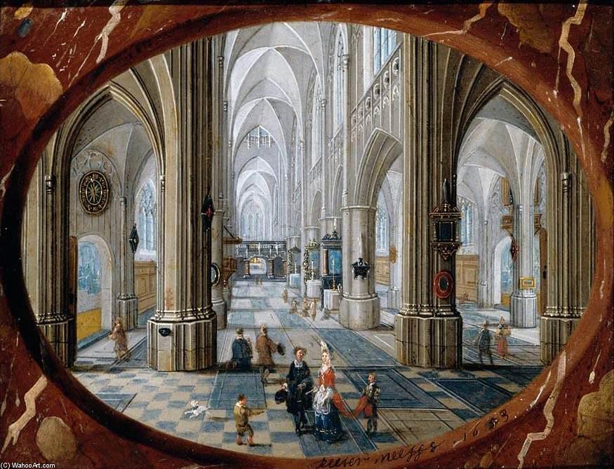 Wikioo.org - The Encyclopedia of Fine Arts - Painting, Artwork by Peeter Neeffs The Younger - Interior of a Gothic Church