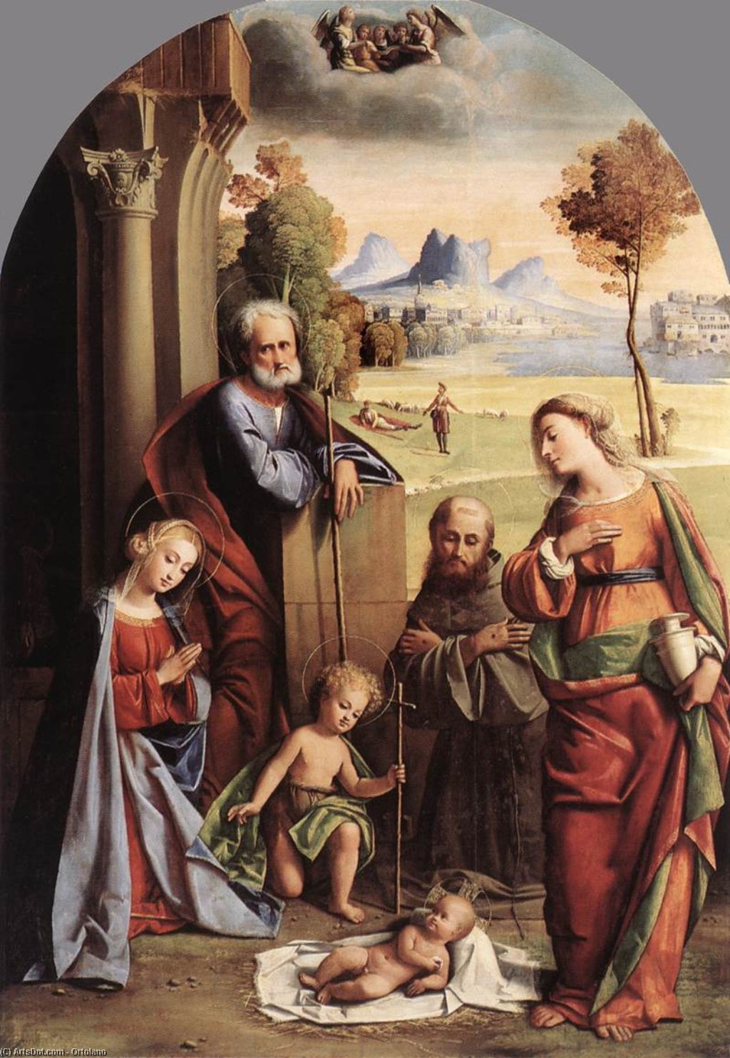 Wikioo.org - The Encyclopedia of Fine Arts - Painting, Artwork by Ortolano - Nativity with Saints