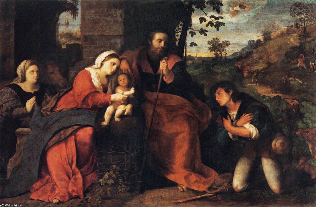 Wikioo.org – La Enciclopedia de las Bellas Artes - Pintura, Obras de arte de Palma Vecchio - Adoración de los pastores con un Doonor