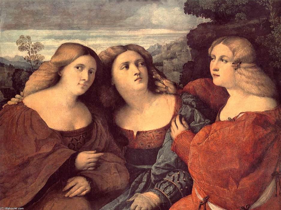 Wikioo.org – La Enciclopedia de las Bellas Artes - Pintura, Obras de arte de Palma Vecchio - las tres hermanas ( detalle )