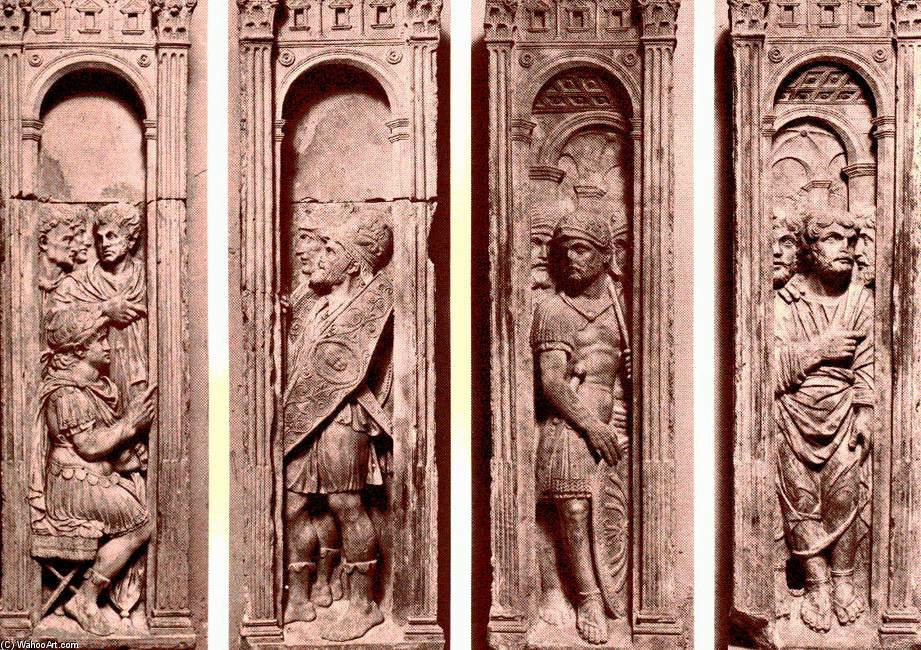 WikiOO.org - Enciklopedija likovnih umjetnosti - Slikarstvo, umjetnička djela Paolo Romano - Four reliefs with the trials of Saint Peter